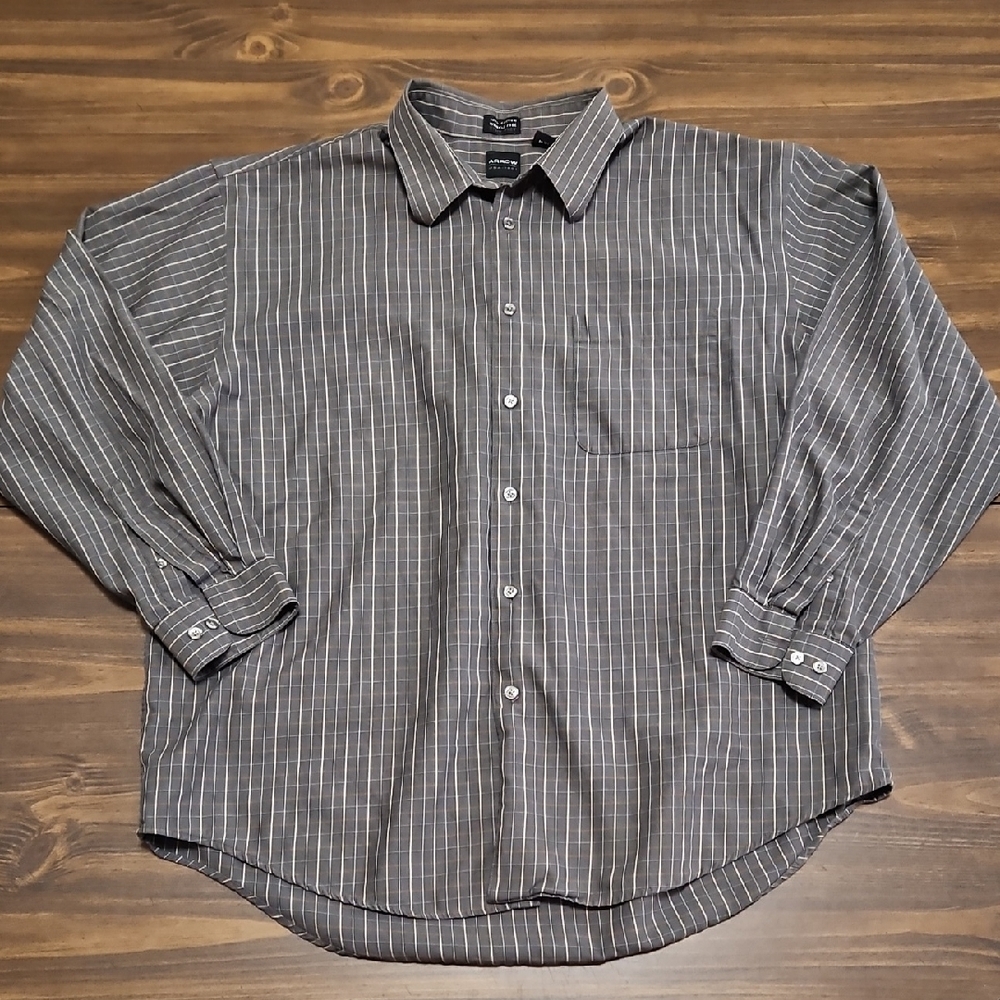 Arrow Gray Striped Casual Button Down Shirt